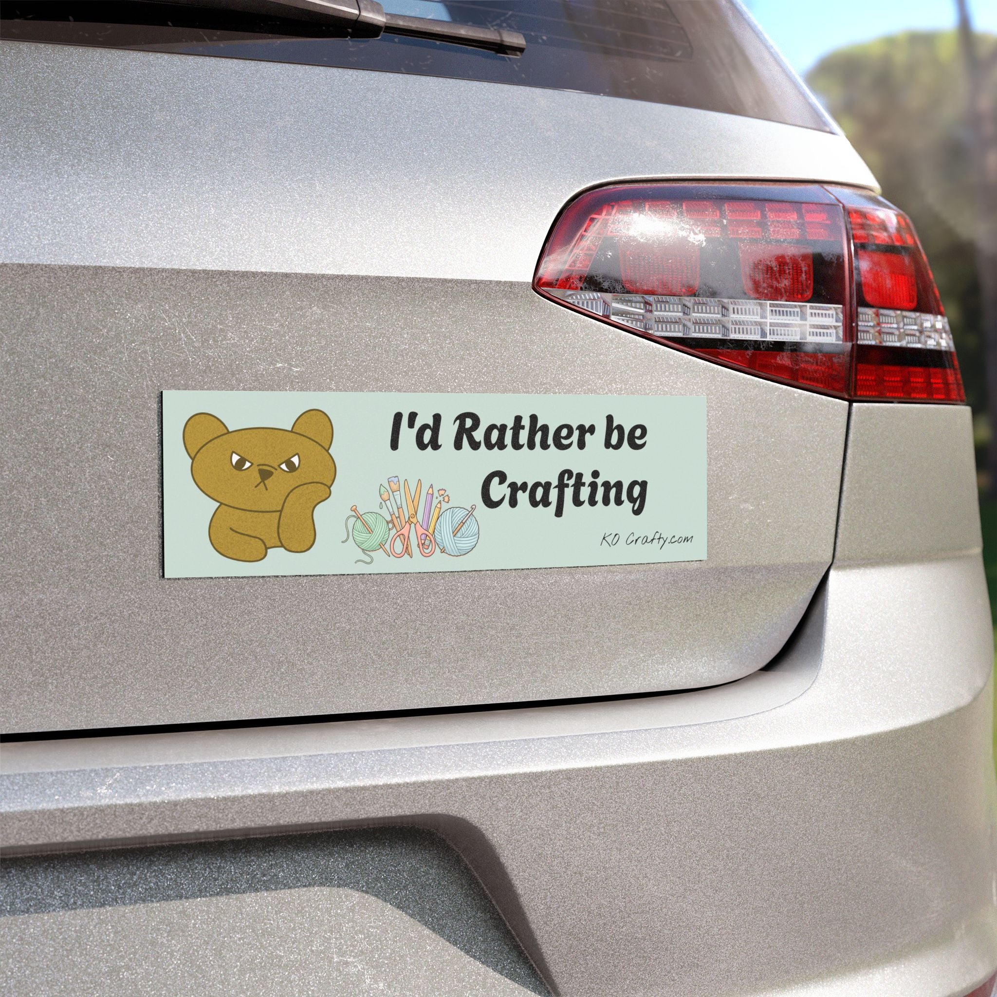 Car Magnet — "I'd Rather Be Crafting" Cute Bear & Yarn Crafting Sticker for Crafters