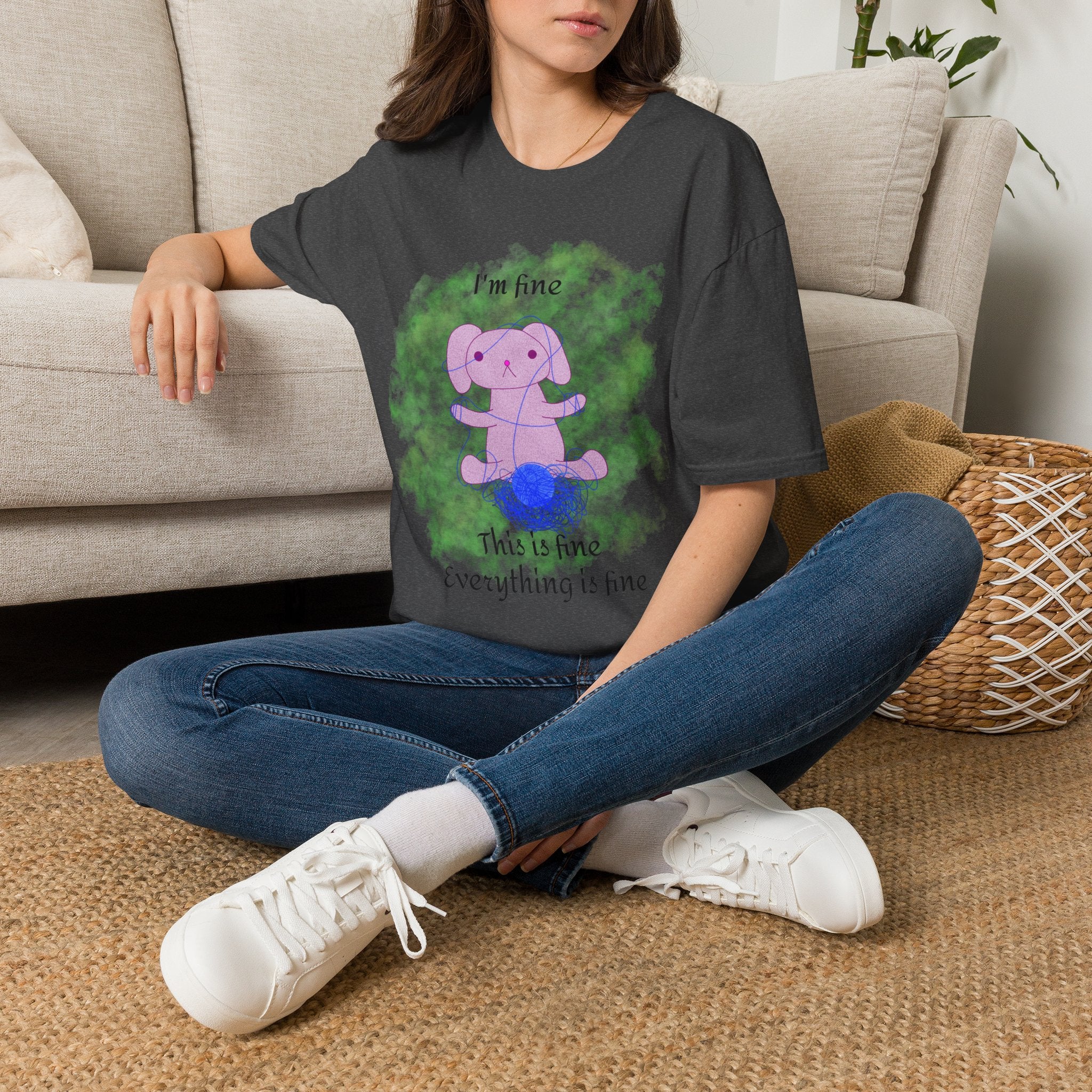 Kara Rabbit Yarn Tee ("I'm fine" design)
