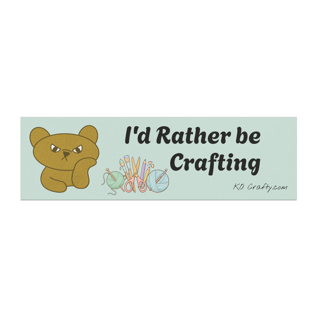 Car Magnet — "I'd Rather Be Crafting" Cute Bear & Yarn Crafting Sticker for Crafters