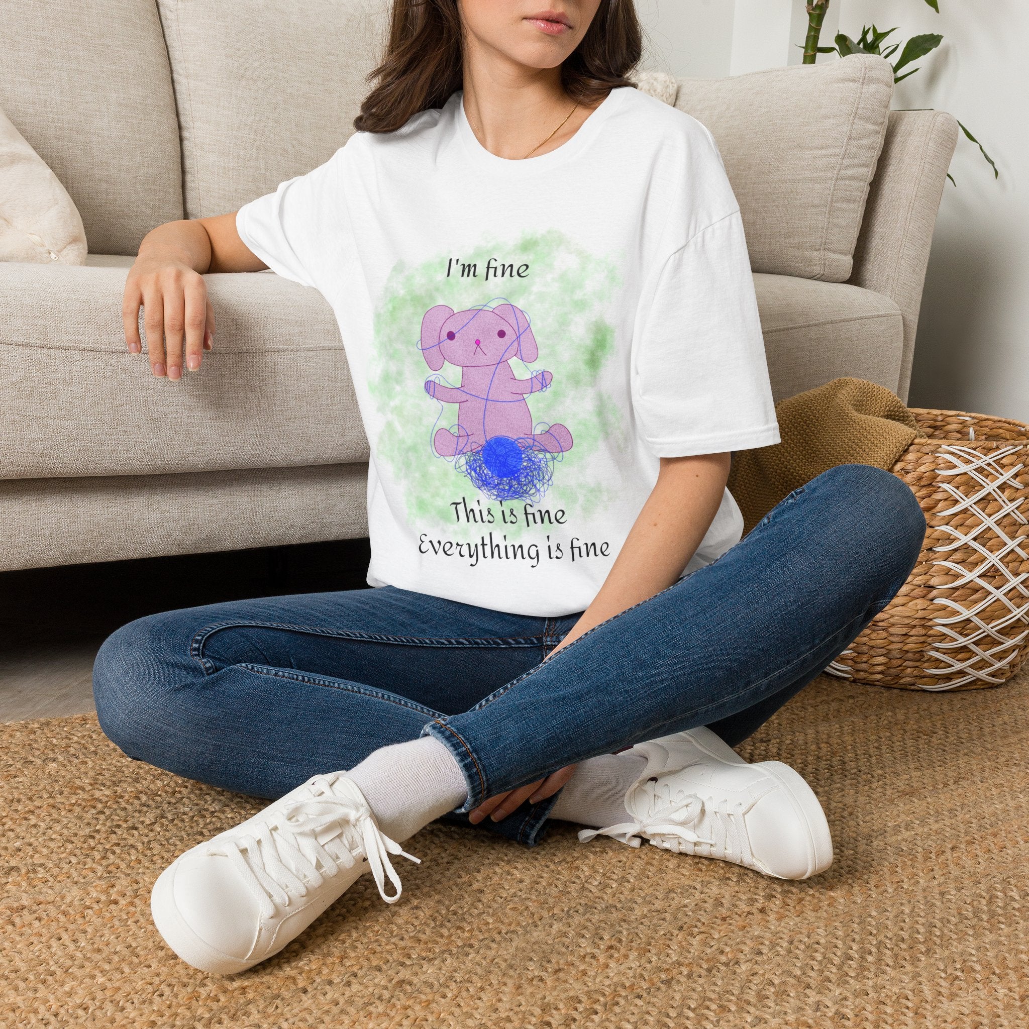 Kara Rabbit Yarn Tee ("I'm fine" design)