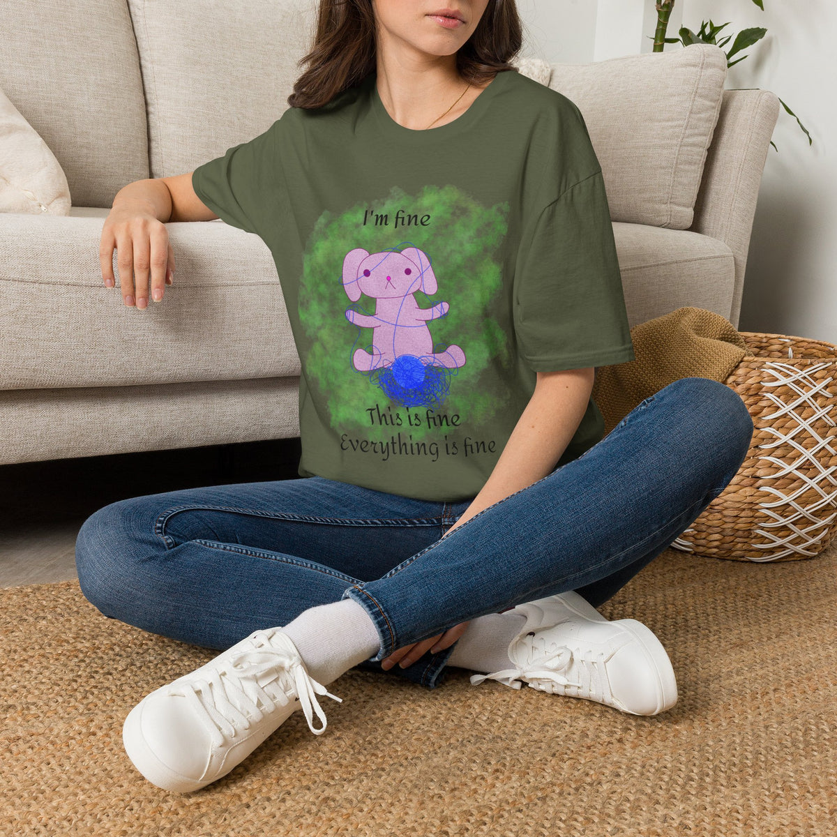Kara Rabbit Yarn Tee ("I'm fine" design)
